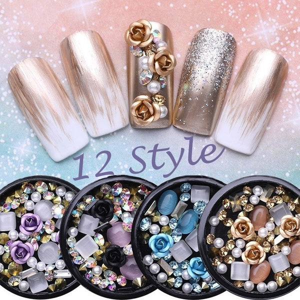 1 Box 3D Rhinestones Diverse DIY Gemstone Nails Kits New Crystal Stones for Women Beads Nail Art Decoration Rose Shape Jewelry Gel Glitter