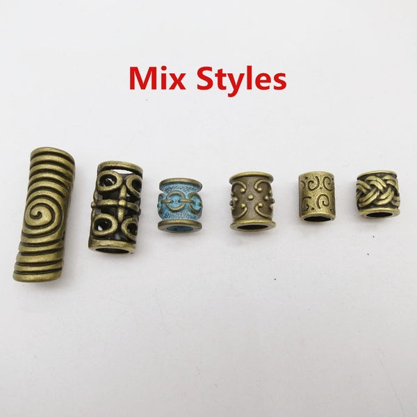 6Pcs-Pack mix Bronze hair braid dread beard dreadlock beads rings tube for hair accessories