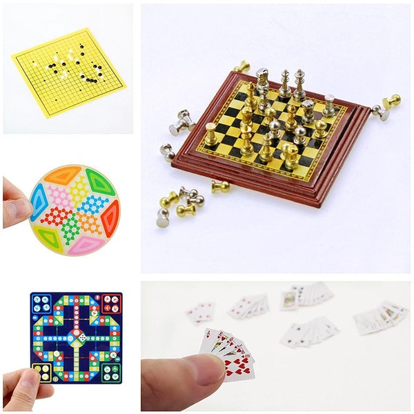 1:12 Min Board Games Chess-Flight-Go-Checkers-Poker Dollhouse Accessories Doll House Miniatures Collection