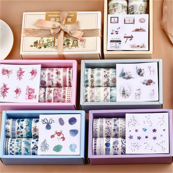 24pcs-box Gift Box Washi Tape Polaris Ocean Whale Elk Forest Ins Sticker Tape Cherry Blossom Scrapbook Set Tape Sticker Material