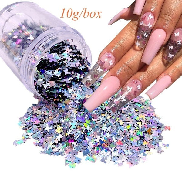 10g 3D Ultra-thin Butterfly Sequins Dazzling Laser Butterfly Glitter Silver Nail Thin Paillette Micro Glitter Manicure Nail Art Decorations