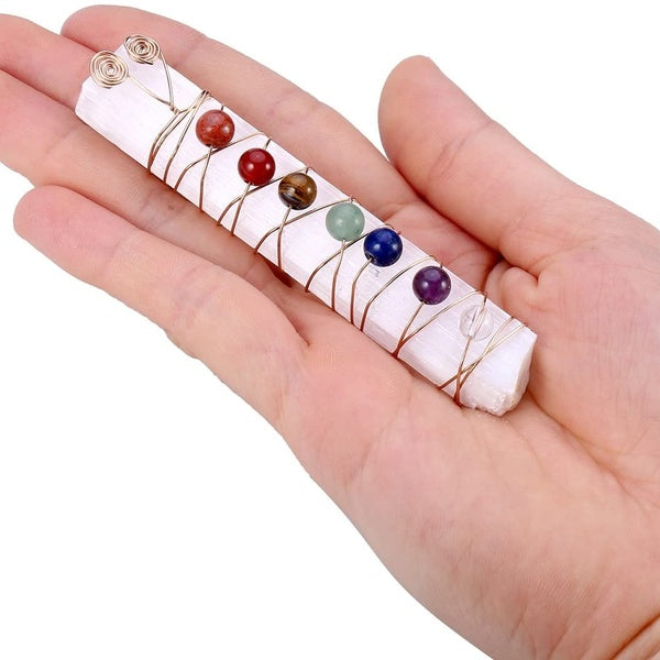 7 Chakra Reiki guérison cristal fil de cuivre enveloppé bâton de'sélénite brut pour l'équilibrage de méditation Yoga