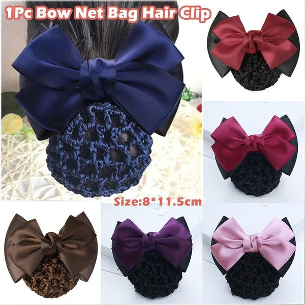 1 Pc Women Fashion Cloth Bowknot Net Bag Hair Clip Professional Bow Hairnet Clip Headwear Accessories Matron Inn