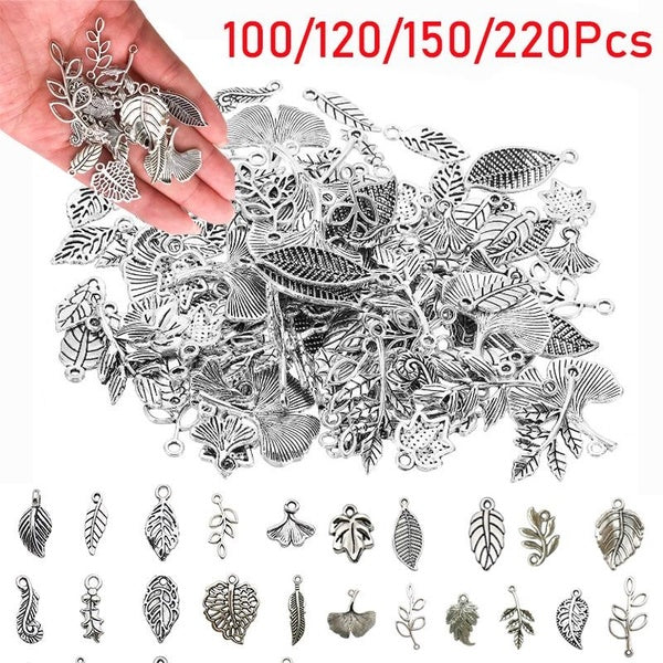 100-120-150-220Pcs Mix Leaf Pendants Metal Tree Leaf Beads Bulk Leaves Charm Pendants for Jewelry Making Bracelet DIY Accessories Handmade Crafts Fin Matron Inn