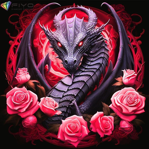 FIYO DIY 5D Rose Dragon Diamond Painting Full Drill with Number Kits Home and Kitchen Fashion Mosaic Diamond Painting Canvas Wall Decoration Gift Cra