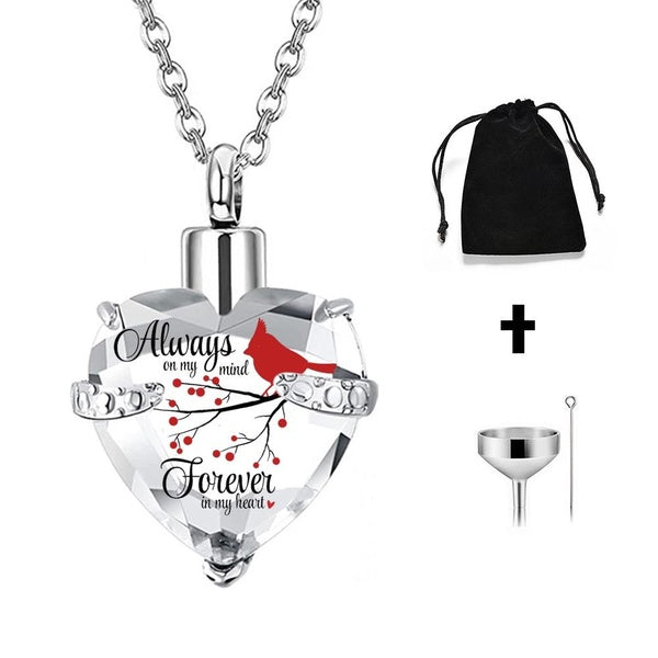 Crystal Heart Shape Cremation Jewelry Memorial Urn Necklace for Ashes, Stainless Steel Ash Holder Pendant Keepsake with Gift Charms Accessories for W