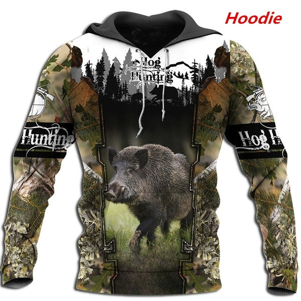 Fashion Wild Boar Hunting Fun Long Sleeve 3D Printed Sweatshirt Hoodie Zipper Hooded Jacket Men-Ladies Casual Pullover