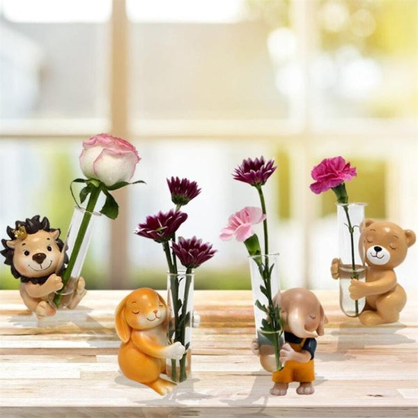 2pcs-set Handmade Bunny Bear Elephant Lion Vases for Home Garden Decorations