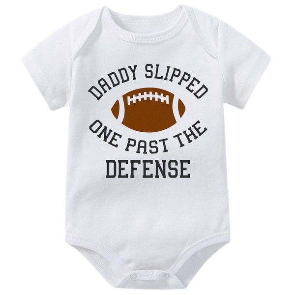 Daddy Slipped One Past the Defense Baby Onesies,Football Pregnancy Reveal Announcement Cute Baby Bodysuit,Creeper Infant One-piece for Boys Girls,F