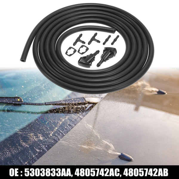 Front Windshield Washer Nozzle Sprayer Kit for Dodge Grand Caravan with Hose Connector - Pack of 2 Black