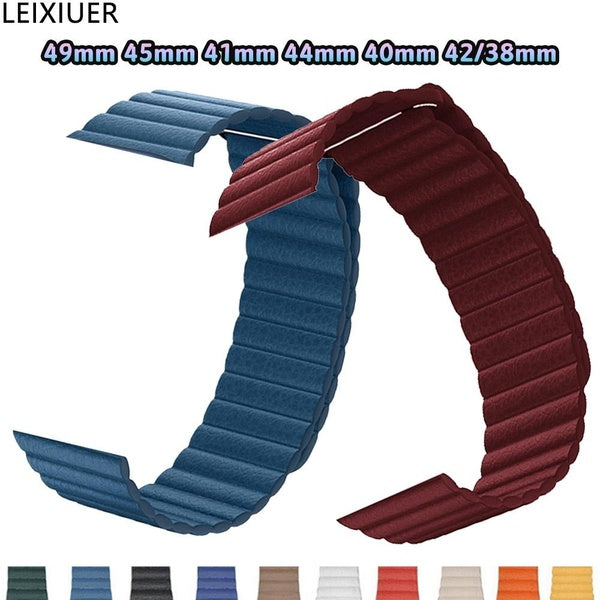 LEIXIUER Genuine Leather Magnetic Band for Smart Watch Ultra 2-Ultra 49mm 9 8 7 45mm 44mm 41mm 40mm Soft Men Watchband Bracelet Strap for Smartwatch