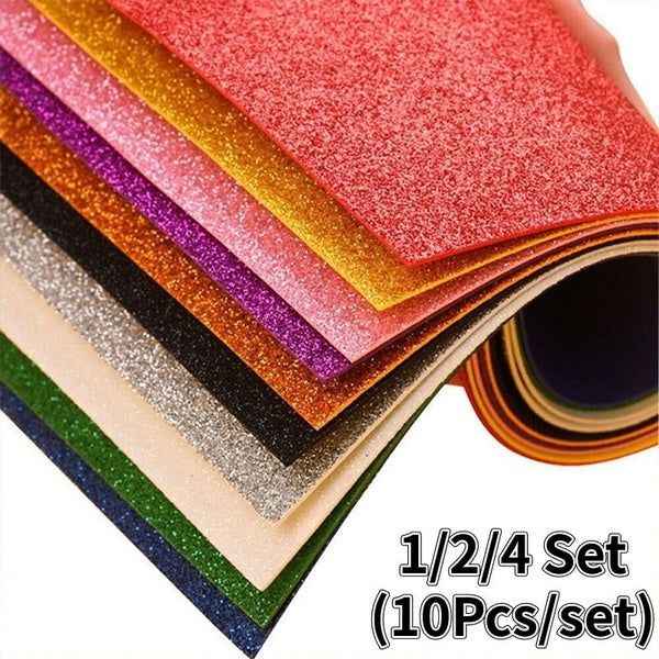 1-2-4 Set (10Pcs-set) Crafts DIY EVA Foam Paper Sponge Glitter Sheet Handmade Material A4 Kids