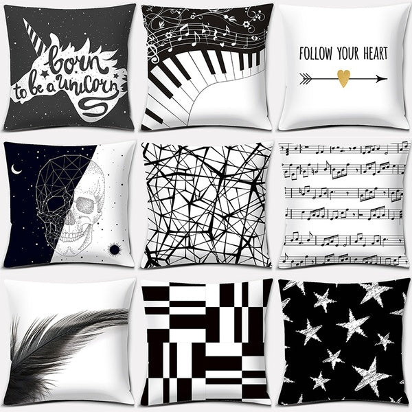 Black and white geometric series home decoration pillowcase square pillowcase home office decoration (45cm * 45cm)