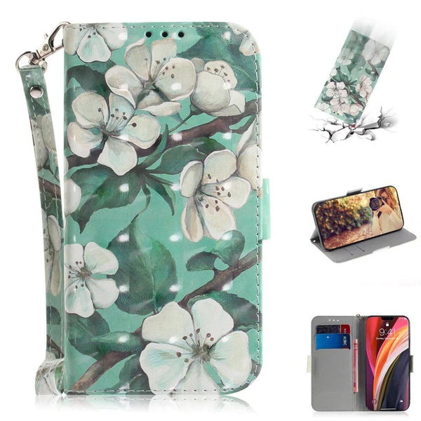 Aquarelle fleurs motif cuir portefeuille Style étui à rabat avec porte-carte Protection étui de téléphone portable pour iPhone 14 13Pro Samsung Galax