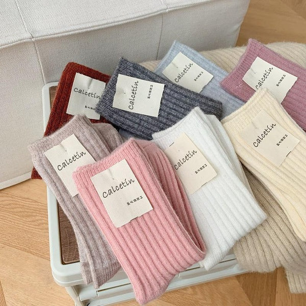 Winter Thicker Cashmere Wool Women Socks Casual Japanese Fashion Solid Color Long Sock Girls Thermal Warm Crew Sock