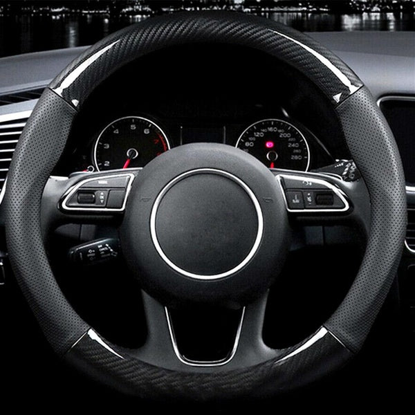 37-38cm Universal Car Steering Wheel Cover Breathable Anti Slip PU Leather Carbon Fiber Steering Covers Auto Interior Decoration
