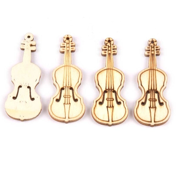 30 pièces couleur naturelle violon motif en bois artisanat bricolage faisant des Scrapbookings artisanat couture décoration embellissement MT1754