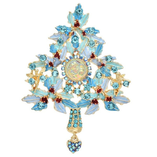 Blue Christmas Tree Brooches For Women Beauty Rhinestone New Year Plants Party Office Brooch Pin Gifts