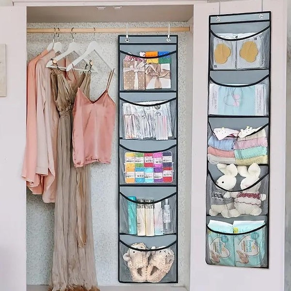 1-2pcs 5-layer Hanging Back Door Storage Bag, Punch Free Storage Bag For Cosmetic, Toiletry, Snacks, Household Sundries, Space-saving Storage Organiz