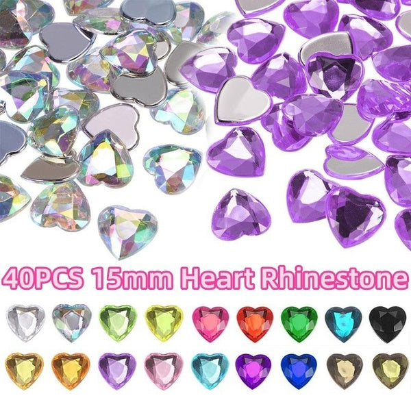40PCS15mm Coeur Strass Bijoux Pierres Précieuses Cristal Saphir Pierre Nail Art Autocollant Strass Coeur Charmes DIY décoration téléphone portable