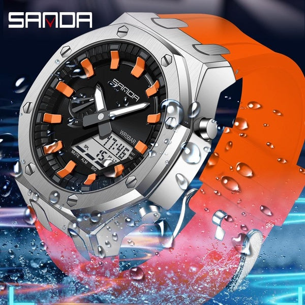 SANDA 3309 Montre à quartz de sport décontractée pour hommes Style G Choc Montres de sport militaires Étanche Électronique Multifonction Mode Montres