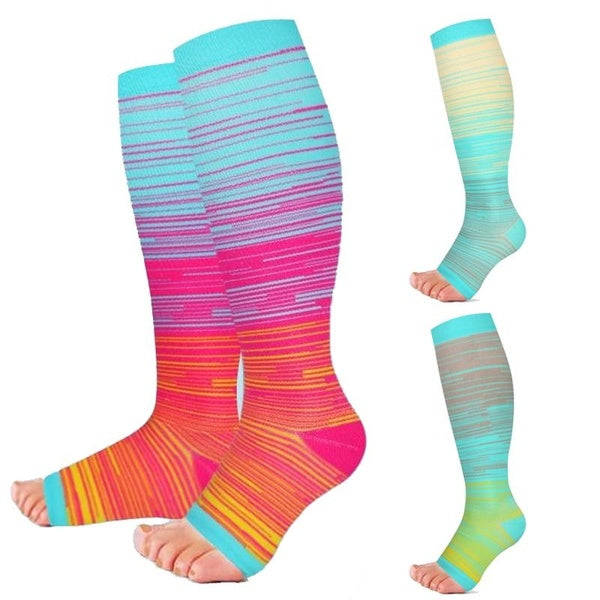 3 Pairs Open Toe Compression Socks For Women Girl & Men, Knee High Compression Stockings - Best Support For Medical, Circulation, Nurses, Running, Tr