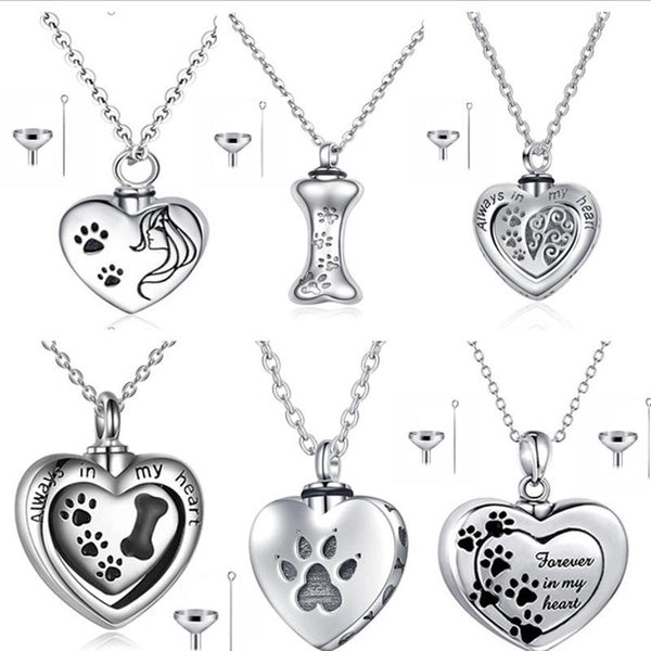 Always My Heart Dog Paw Titanium Steel Funeral Cremation Pet Loss Dog Bone Cremation Heart Pendant Necklace Keepsake Urn Perfume Necklace For Ashes M