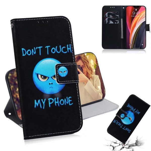 Housse à rabat en cuir à motif de colère avec protection de porte-cartes pour iPhone 14 13Pro Samsung Galaxy S22Plus S21 S10Plus A12 A53 Note10 Huawe