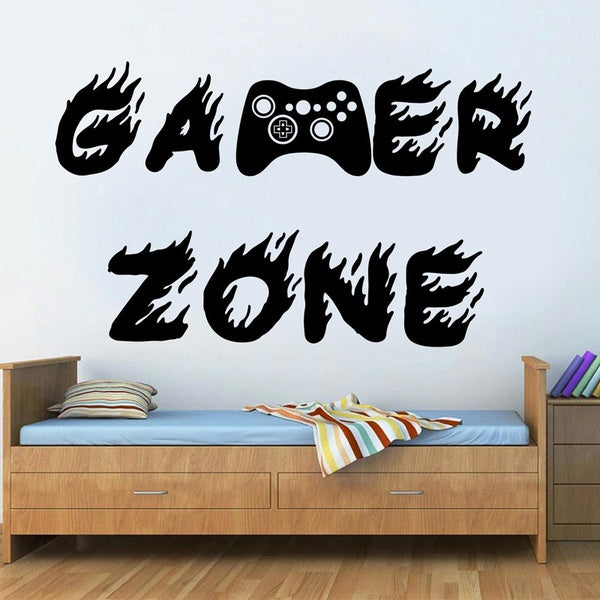 Large Gamer Zone Wall Sticker Vinyl Home Decor for Kids Room Boy Children's Bedroom Gamer Controller Decals Removable Mural