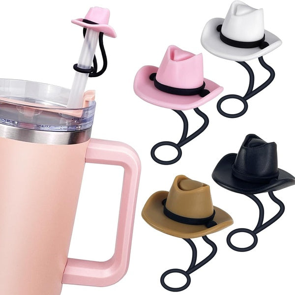 Stanley Straw Cover Cowboy Straw Covers Cap for Stanley Cup Accessories Silicone Cowgirl Hat Straw Topper Protector Lid Compatible With Stanley Cup 3 Matron Inn