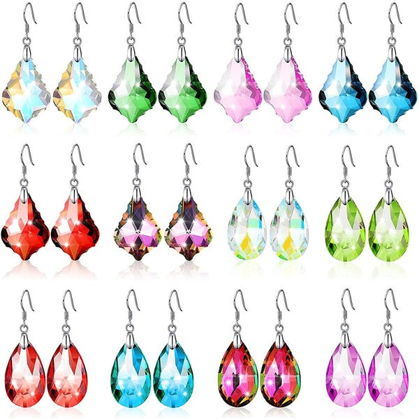 12 paires de boucles d'oreilles pendantes multicolores boucles d'oreilles en cristal arc-en-ciel boucles d'oreilles pendantes en cristal ensemble de