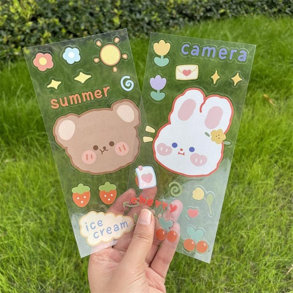 4pcs Kawaii Transparent PVC Sticker Waterproof Sticker Cute Girl Cup Decoration Laptop Sticker Crystal Sticker