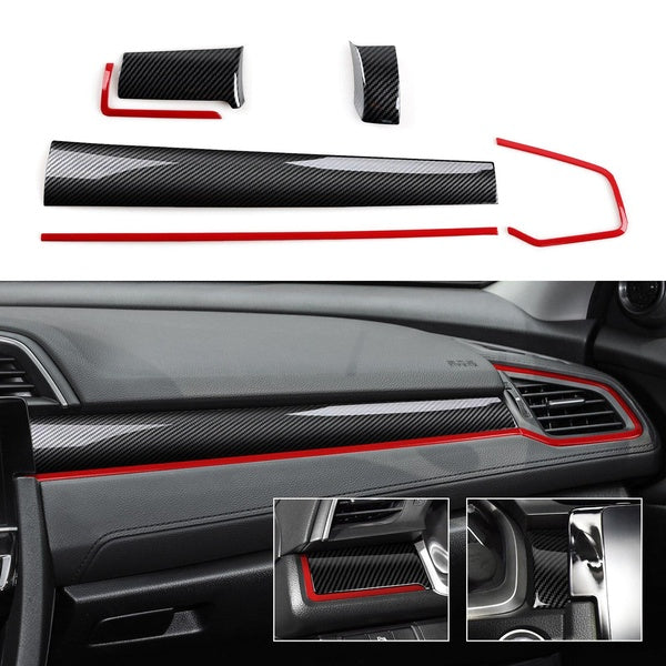 Dashboard Panel Trim Decals for 2021 2020 2019 2018 2017 2016 Honda Civic 10th Gen Accessories ABS Carbon Fiber Interior Sticker