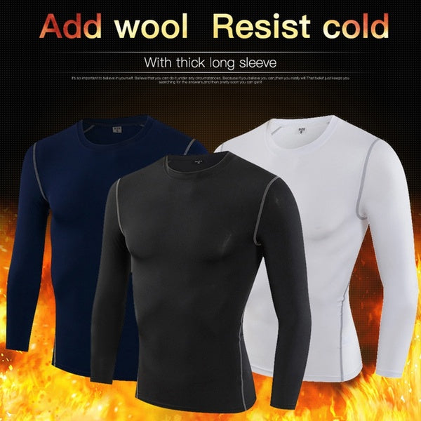 2020 new winter wear And wool PRO men's tight training sports fitness long-sleeved T-shirt long-sleeved shirt