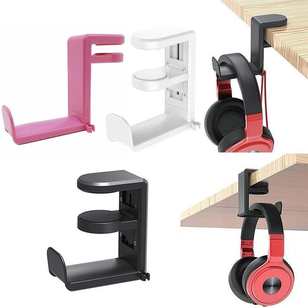 PC Gaming Headset Headphone Hook Holder Hanger Mount,Headphones Stand with Adjustable & Rotating Arm Clamp,Under Desk Design,Universal Fit,Built in C