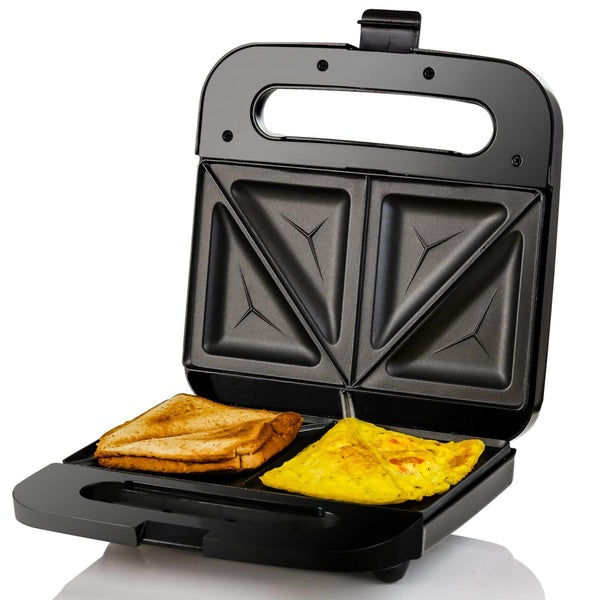 Ovente Electric Sandwich Grill Maker 750W with Easy Clean Non-Stick Cast Iron Grilling Plates for Breakfast or Grilled Cheese, Black GPS401B