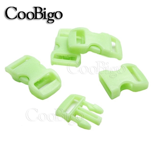100pcs 3-8"(10mm) Parachute 550 Paracord Bracelet Glow In the Dark Side Release Buckle Curved Backpack Strap Camping Bag Parts