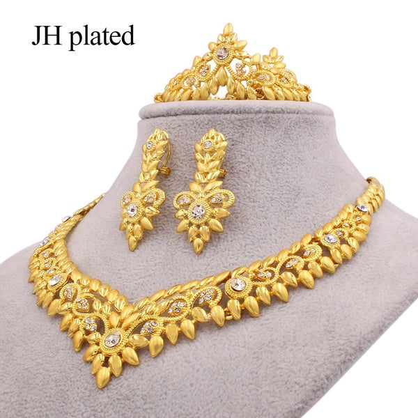 JHplated Dubai gold color jewelry sets African Indian wedding bridal wife gifts for women Necklace Bracelet earrings ring jewellery set