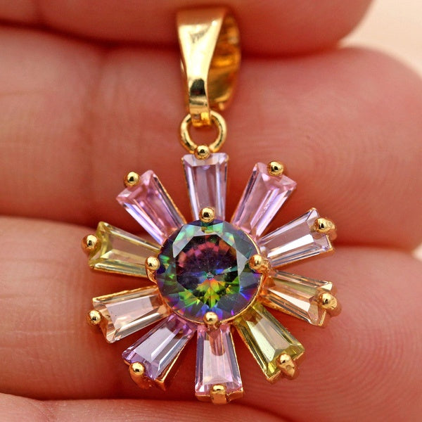 1 Pièce Tournesols Forme Creux Cercle Sept Couleurs Pierre Rectangle Rose Quartz Citrine Morganite Cadeau Pendentif Femmes Fête Bijoux Pendentif 7 Co