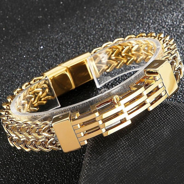 Gold Color Stainless Steel Bracelet Men 11MM Link Chain Men's On Hand Bands Bracelets Male Jewellery Iron Mannen Armband