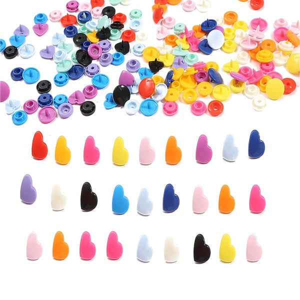 25 Sets Diy Stud Sewing Accessories Plastic Press Button Snap Buttons Love Heart Fasteners []