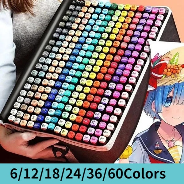 60 Color Alcohol Marker Pens， Bright Permanent ，for Coloring Art Markers for Kids, Adults Coloring Book, ， Wide Chisel and Thin Head Double-Head Desi