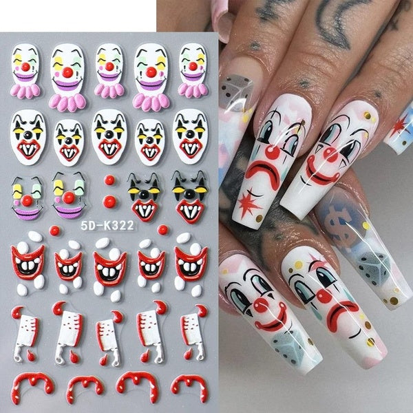 Cartoon Ghost Pumpkin Nail Art Stickers 5D Cute Bear Halloween Star Spider Web Skull Magic Hat Flower Anime Bone Design Festive Nail Art Decoration D
