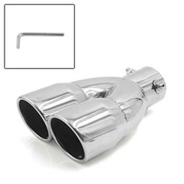 Universal Silver Tone Stainless Steel Dual Oval Tip Car Exhaust Muffler Pipe