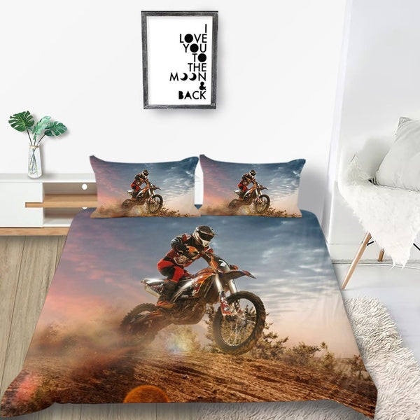 Parure de lit pour sport extrême, moto tout-terrain imprimé couette réversible Motocross Dirt Bike adolescents garçons ensembles de literie