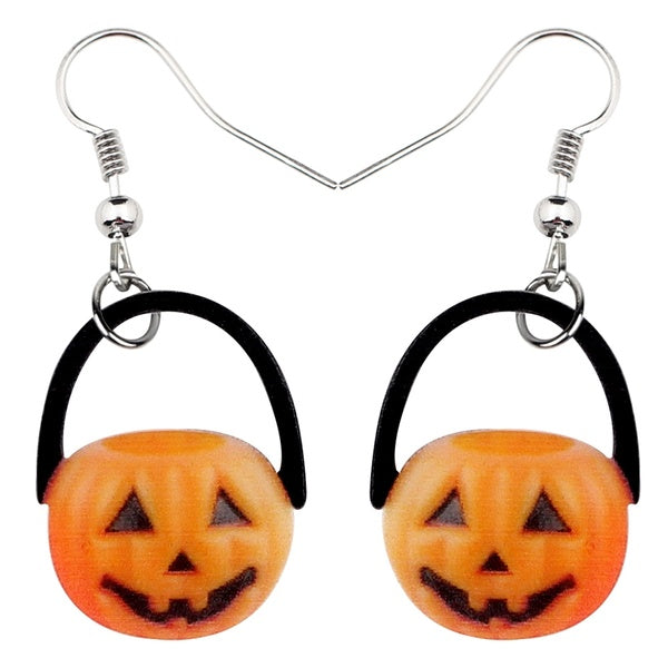 Acrylique Halloween Sourire Citrouille Boucles D'oreilles Grand Long Doux Nouveauté Balancent Goutte Plante Bijoux pour Femmes Filles Enfants Charme