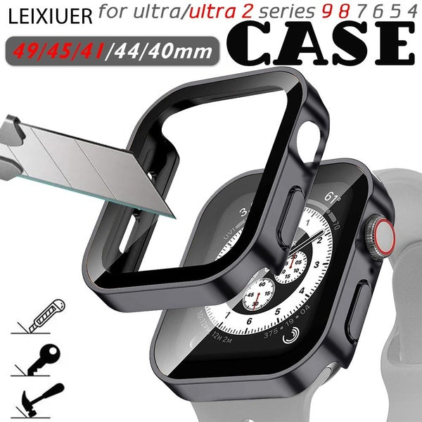 LEIXIUER Tempered glass PC Case for Apple Watch Ultra 2-Ultra 49mm 9 8 7 45mm 41mm 44mm 40mm film with plating PC Screen Protector Accessories Edge B