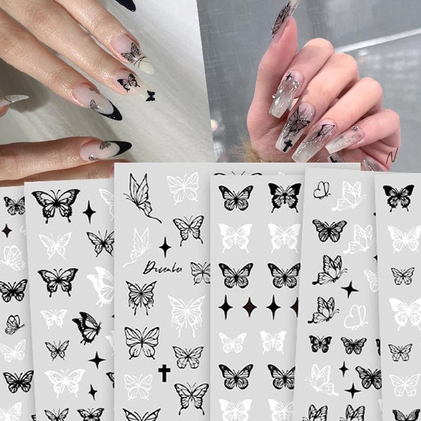 Black White Butterfly Nail Sticker Diy Nail Design Slider Nail Art Decoration