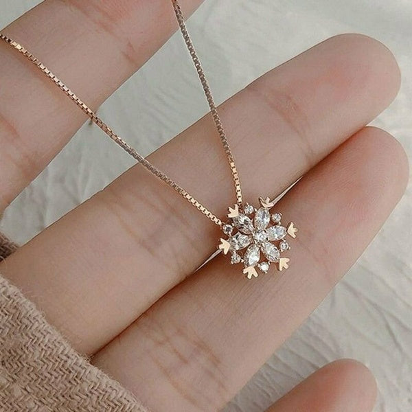 Fashion 925 Sterling Snowflake Shaped Glitter Diamond Necklace Pendant Necklace (Silver-gold)
