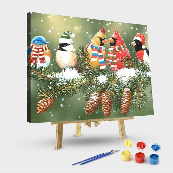 Christmas bird FIYO Diy Paint by Numbers Kits for Adults and Kids Beginner on Canvas Fashion Oil Painting Wall Art for Gift( No Frame )